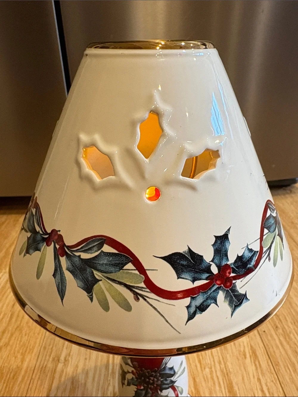 Lenox Holiday Winter Greetings Porcelain Votive Candle Lamp & Shade, 13.5-in Tal